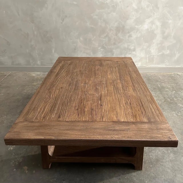 Reclaimed Elm Wood Coffee Table in Walnut Finish-56" For Sale - Image 11 of 12
