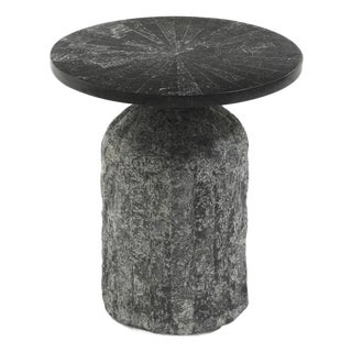 Black Fossilized Stone Side Table, Large - Acadia by Oggetti For Sale