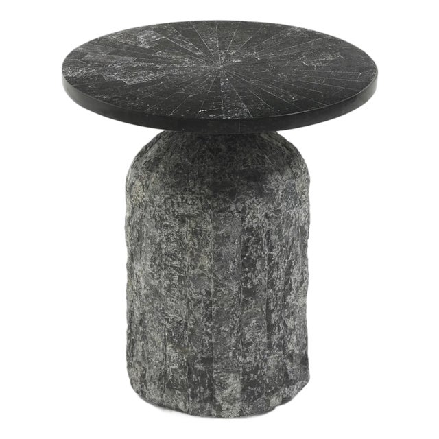 Black Fossilized Stone Side Table, Large - Acadia by Oggetti For Sale
