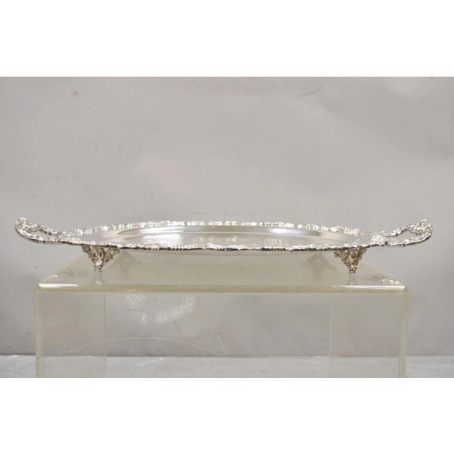 Victorian Vintage English Victorian Style Silver Plated Oval Platter Tray Crown Hallmark For Sale - Image 3 of 11
