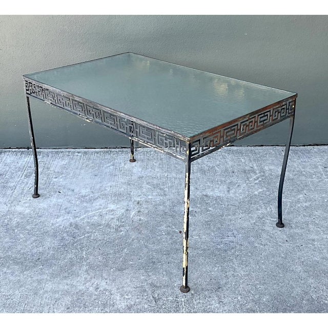Black Vintage Meadowcraft Greek Key Metal and Glass Patio Table For Sale - Image 8 of 12