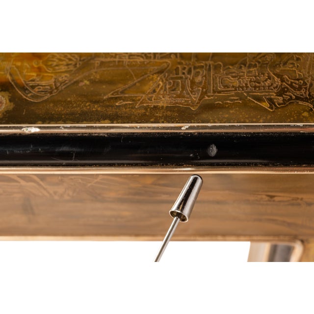 Mid-Century Modern Acid-Etched Brass Desk / Dining Table With Glass Top Attributed to Bernhard Rohne for Mastercraft, Usa, C. 1970s For Sale - Image 10 of 18