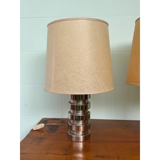 Vintage Italian Space Age Style Lamps in Chrome Steel, 1970s, Set of 2 For Sale - Image 3 of 18