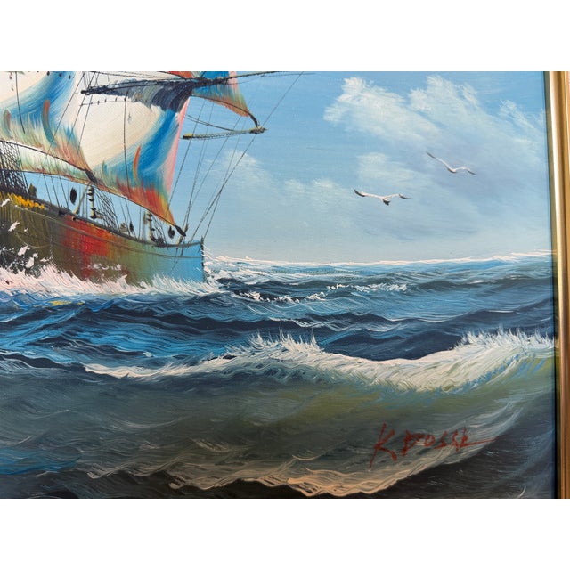 K. Dossi Oil Painting Sailing Ship Seascape Signed Maritime Art Ocean Nautical For Sale - Image 12 of 13