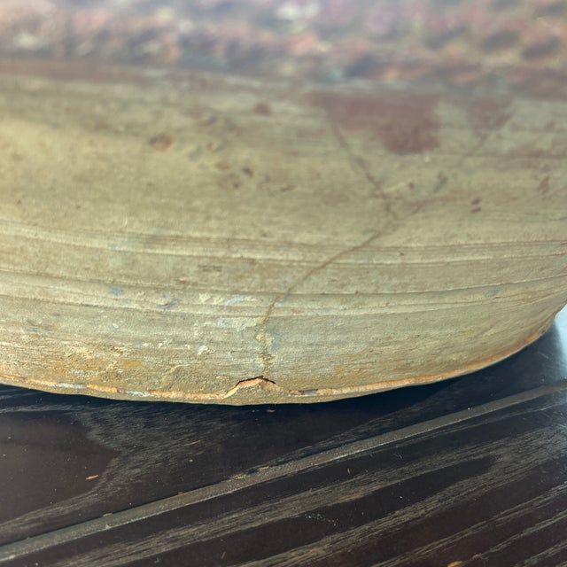 Brown Vintage Oversized French Hand Thrown Mustard Brown Glazed Stoneware Terracotta Bowl For Sale - Image 8 of 8