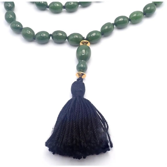 Tiffany and Co. 1970s Tiffany & Co. Angela Cummings Nephrite Jade Bead Yellow Gold Necklace For Sale - Image 4 of 12