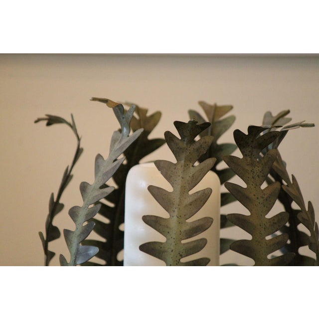 Italian Pair of Vintage Italian Toleware Metal and Wood Fern Candle Holders For Sale - Image 3 of 7