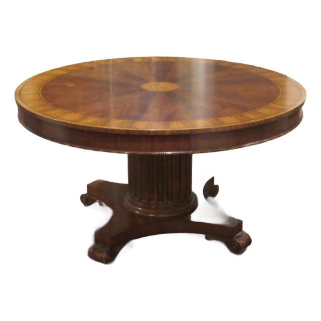 1990s Ethan Allen Flame Mahogany Round Kitchen Dining Room Table Amazing For Sale