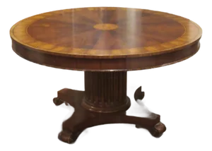 1990s Ethan Allen Flame Mahogany Round Kitchen Dining Room Table Amazing