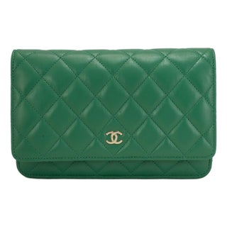 Chanel Classic Quilted Green Lambskin Wallet on Chain With Gold Hardware Bag For Sale