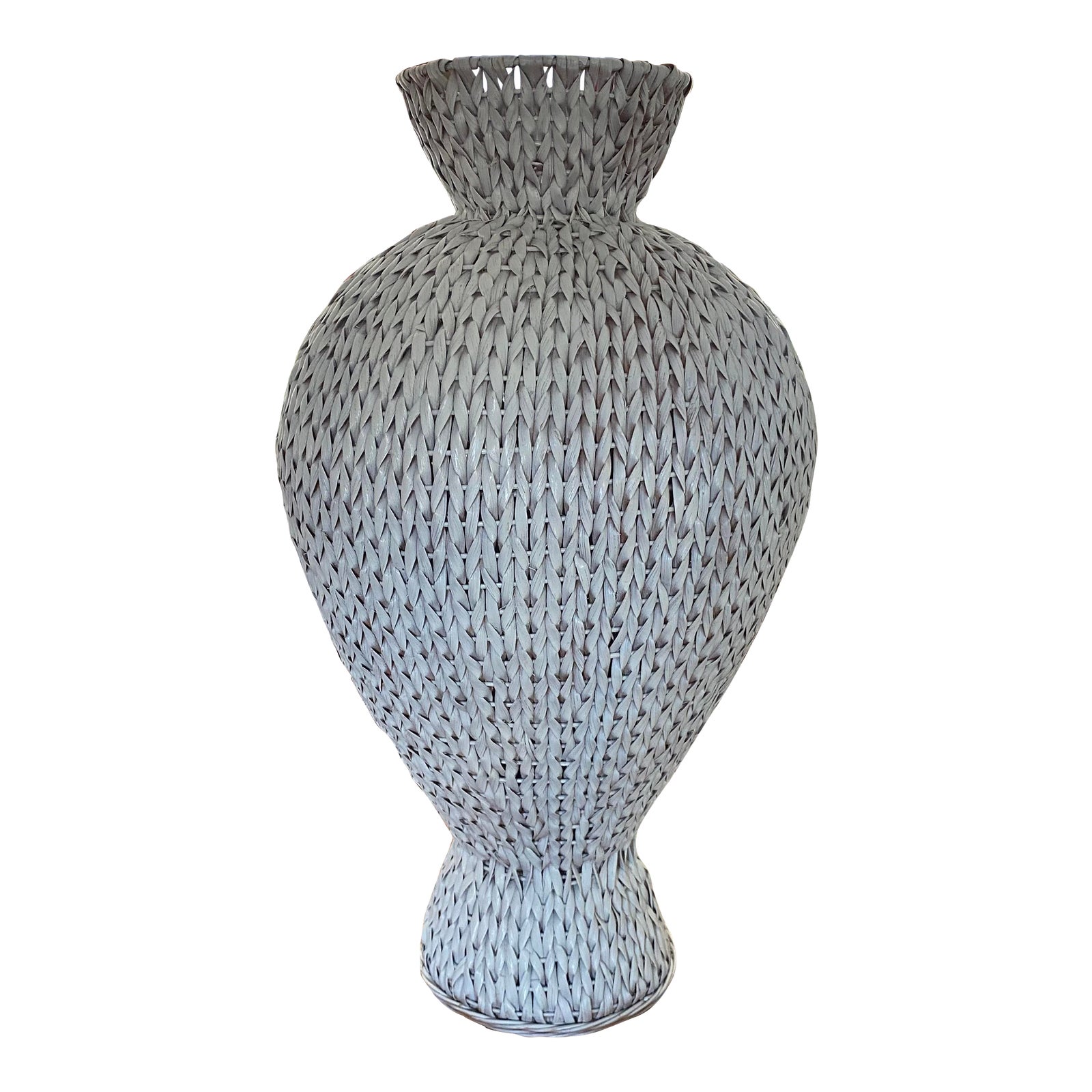 Vintage Oversized White Wicker Floor Vase Chairish