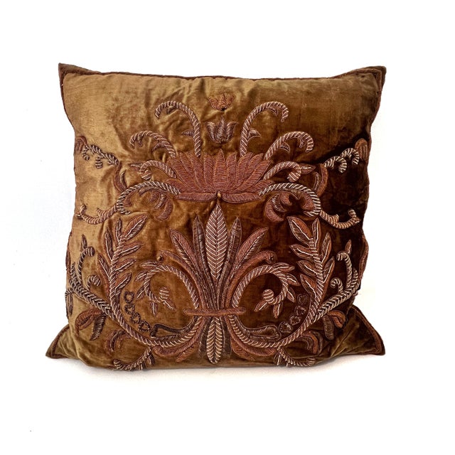 John-Richard Metallic Bullion Emboidered Brown Velvet Throw Pillows - Pair For Sale - Image 13 of 18