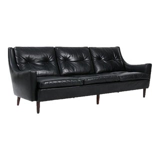 Mid-Century Danish 3-Seater Sofa in Black Leather, 1960s For Sale