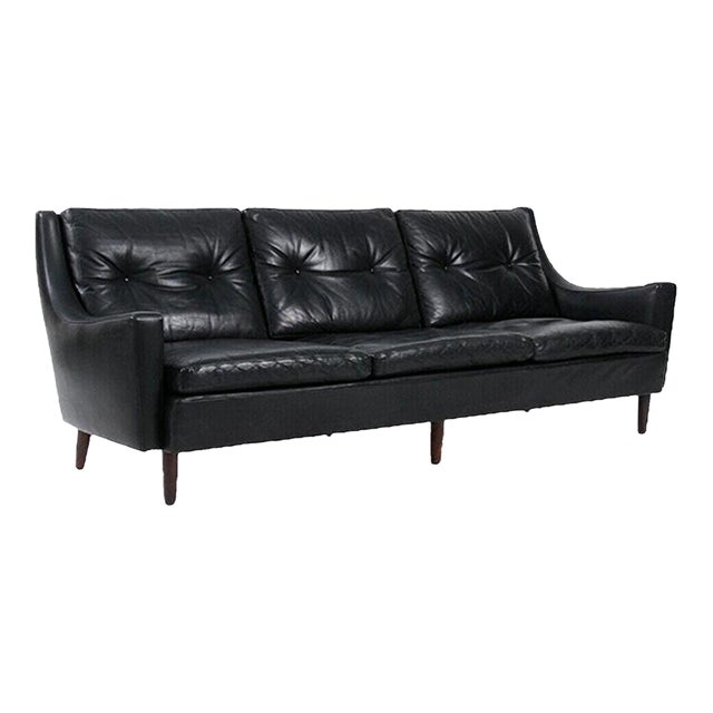 Mid-Century Danish 3-Seater Sofa in Black Leather, 1960s For Sale