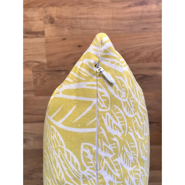Custom-made throw pillow in Schumacher Featherfest fabric in Citron color way (55% linen/45% cotton). Zippered cover with...