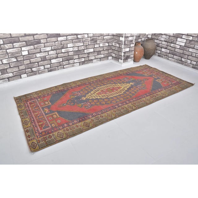 Red & Navy Blue Vintage Turkish Rug For Sale - Image 11 of 11