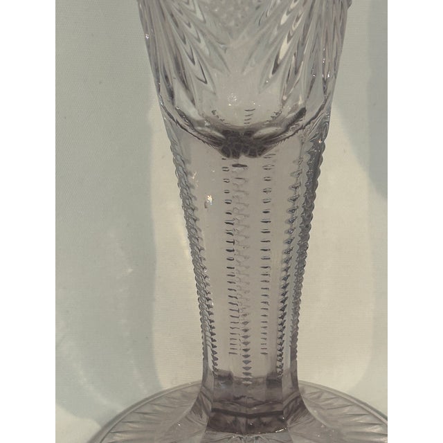 Early 20th Century "Sun Purple" Brilliant Cut Glass Trumpet Vases- A Pair For Sale - Image 4 of 11