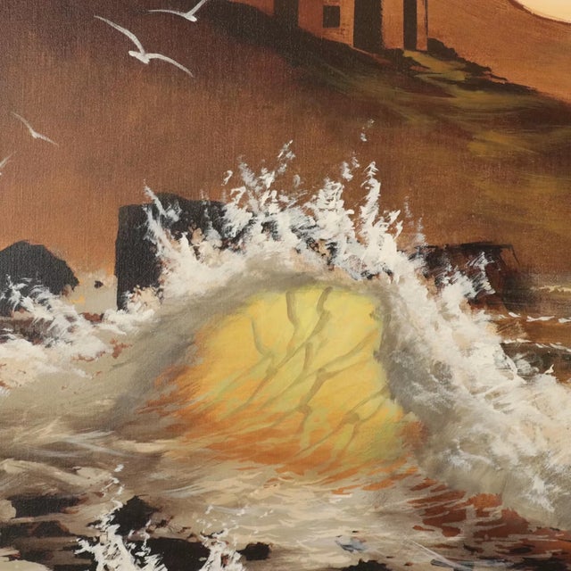 Vintage Monumental Coastal Oil Painting Walter Sherwood For Sale - Image 10 of 17