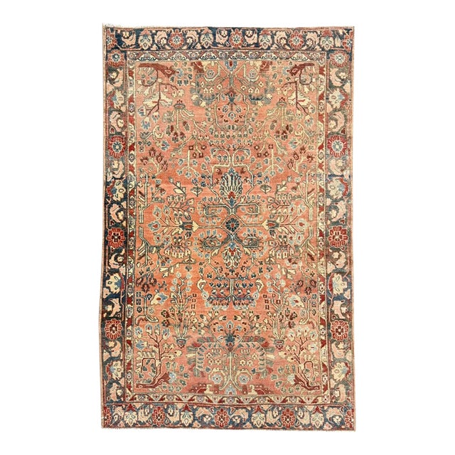 Antique Floral Rug | Dusty Pink With Stylized Garden Motifs 3x5 For Sale