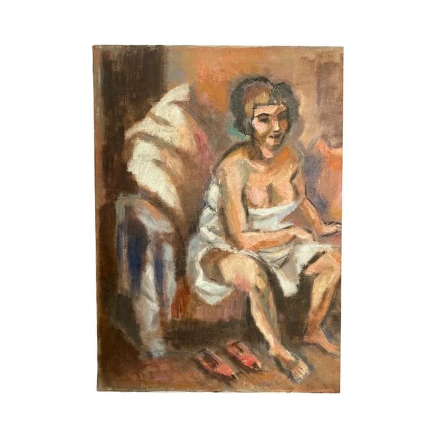 Mid-Century Modern Mid Century Modern Oil Painting on Canvas of Woman Seated, Fredrick Childs, Circa 1960 For Sale - Image 3 of 6
