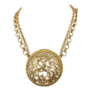 Vintage Signed Napier Goldtone Coat of Arms Pendant Necklace, 1971 Ad Piece