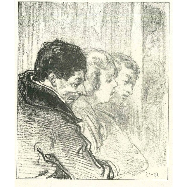 Paul Gavarni, The Waiting Men and Women, Original Lithograph, 1881 For Sale