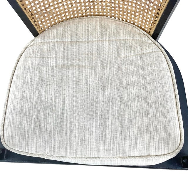 Vintage Hollywood Regency Black Lacquer Swivel Chair With Cane Back For Sale - Image 15 of 18