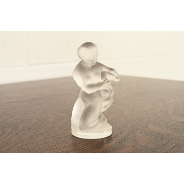 Art Deco Lalique Lady Diane With Fawn Art Deco Frosted Crystal Figurine For Sale - Image 3 of 11