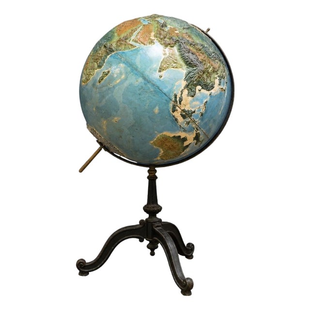 20th Century American Metal and Paper Raised Relief Globe For Sale