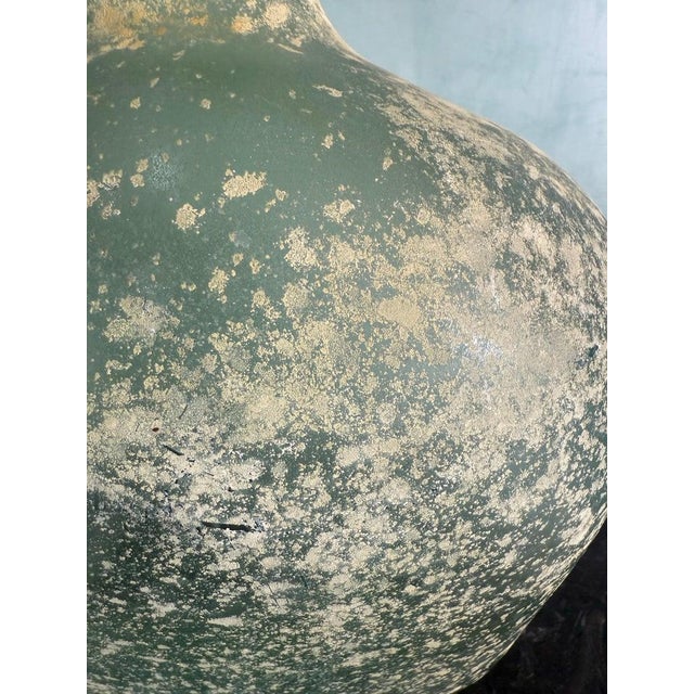 Glass Spanish Hand-Blown Seafoam Glass Vessel With Weathered Patina Finish For Sale - Image 7 of 9