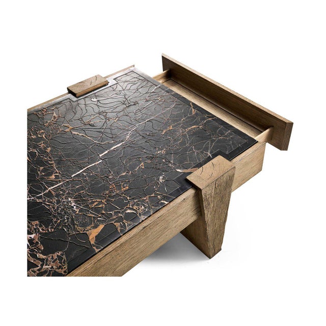 Modern Rustic Oak and Marble Cocktail Table For Sale - Image 11 of 12