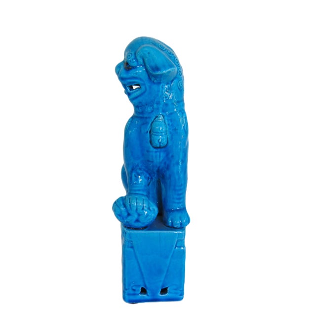 A wonderful turquoise glazed foo dog. Perfect for a bookshelf, corner table or a wonderful pop of color on the coffee...