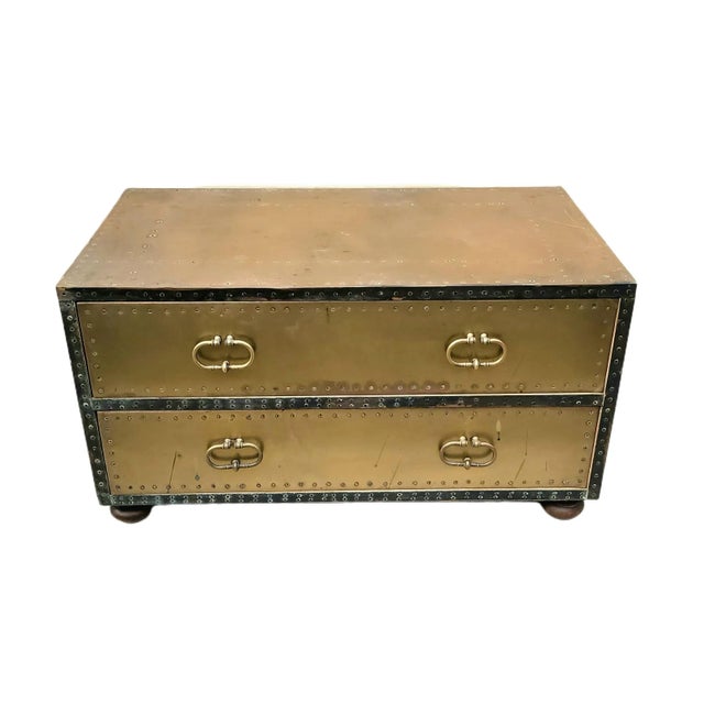 Hollywood Regency Mid 20th Century Sarreid Brass Cocktail Table With Drawers For Sale - Image 3 of 9