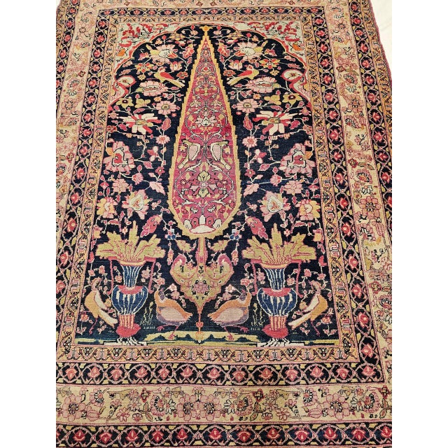 Persian 19th Century Persian Kerman Lavar Rug, Hand-Knotted Wool, Tree of Life Pattern, Navy & Ivory, 4x6 For Sale - Image 3 of 13