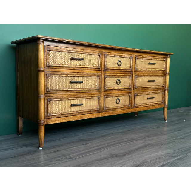 Late 20th Century Late 20th Century Thomasville Faux Bamboo Dresser of Nine Drawers For Sale - Image 5 of 11