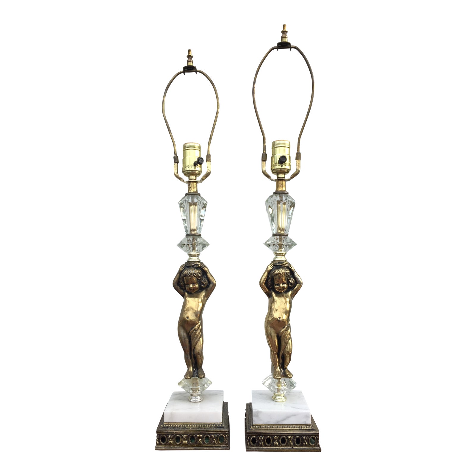 Hollywood Regency Gold Cherub Table Lamps a Pair Chairish