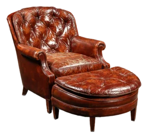 Vintage Tufted Leather Chesterfield Armchair and Ottoman by Hickory Chair