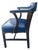 English Vintage 1940s Blue Leather and Walnut Grand Ledge Chair Company Club Chairs - Rare Find For Sale - Image 3 of 7