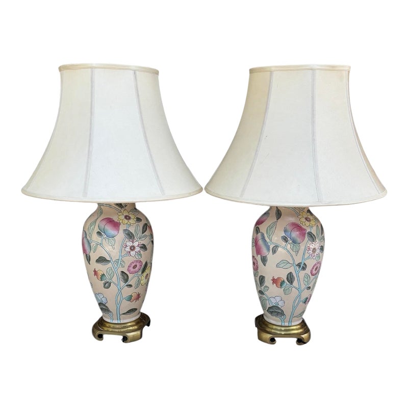 Pair Of Mid 20th Century Chinoiserie Wildwood Lamps With Silk Restoration Hardware Lampshades