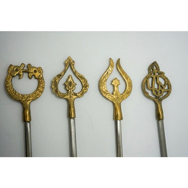 Vintage Turkish Brass & Stainless Steel Shish Kebab Skewers - Set of 10 For Sale - Image 4 of 6