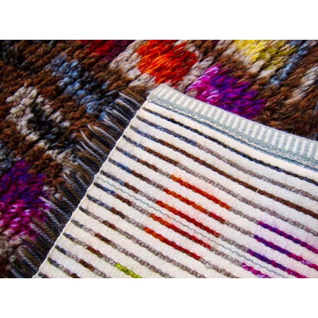Textile Midcentury Scandinavian Rya Rug or Wall Hanging in Geometric Multi-Color Pattern For Sale - Image 7 of 9