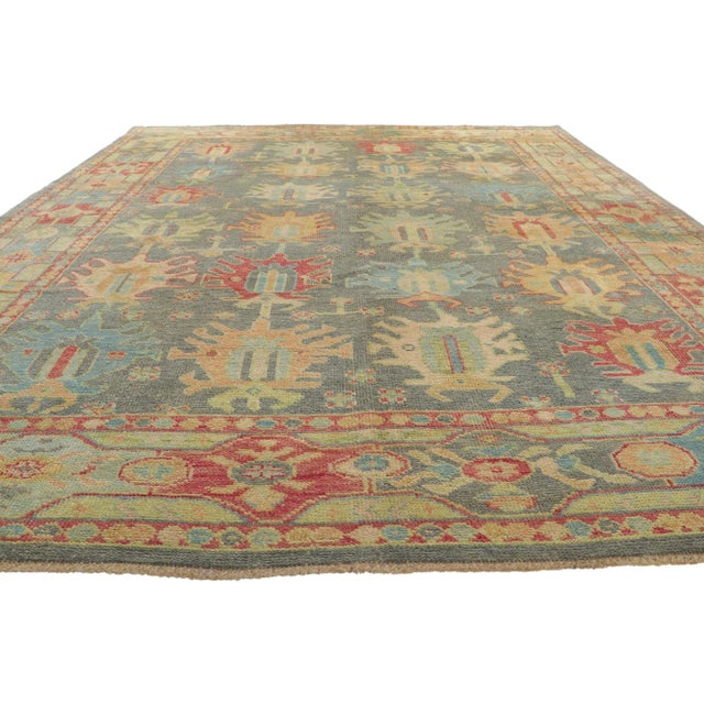 Contemporary Colorful Gray Vintage Modern Oushak Rug - 09'00 X 12'04 For Sale - Image 3 of 9