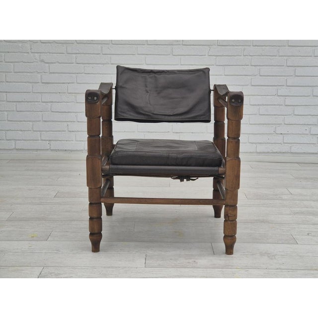 Scandinavian Safari Lounge Chair in Leather and Beech, 1960s For Sale - Image 4 of 18