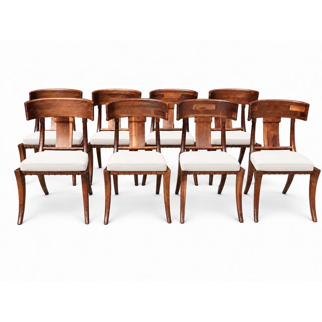 2000 - 2009 Stunning Set Walnut Klismos Dining Chairs Set of 8 W/Cushions For Sale - Image 5 of 7