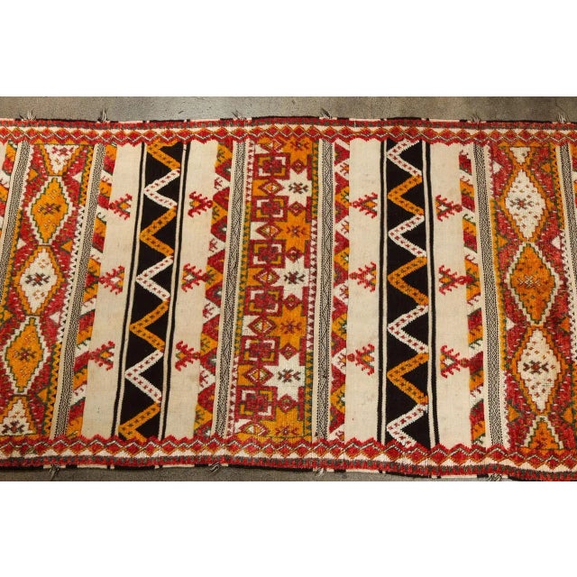 Great one of a kind, vintage Moroccan tribal rug with flat-weave alternate with design in long pile wo. Great cors, great...