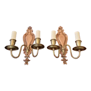 Antique E F Caldwell Style Brass & Copper Pr Sconces - a Pair