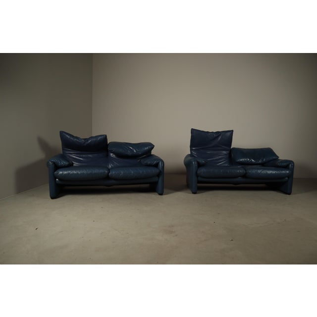 Maralunga 2-Seater Sofa in Blue Leather by Vico Magistrettifor Cassina, Italy, 1973 For Sale - Image 16 of 16
