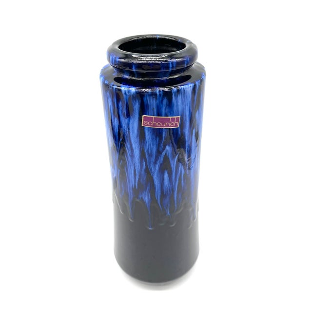 Ceramic Fat Lava Vase with Blue-Black Color Gradient from Scheurich, West Germany For Sale - Image 6 of 12