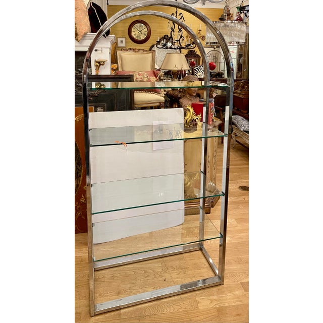 Mid 20th Century Modern Chrome & Glass Arched Etagere Display Shelving Unit For Sale - Image 5 of 5