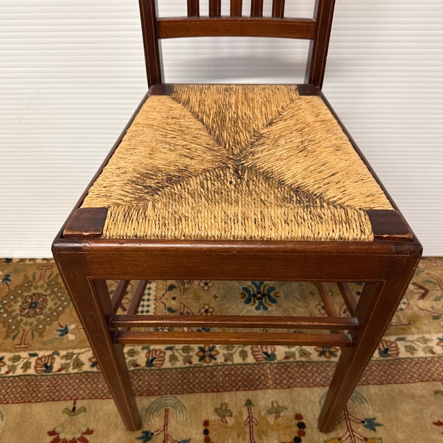 Federal Revival Inlaid Wood Rush Seat Side Chair, Vintage For Sale - Image 12 of 12